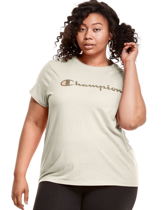 Camiseta Champion Mujer - Plus Classic Script Logo ( Creme ) 7398154-VC